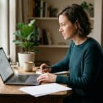 Personal Loan Prequalification: Soft vs. Hard Credit Checks An adult uses a laptop with paperwork and a pen on a home office desk.
